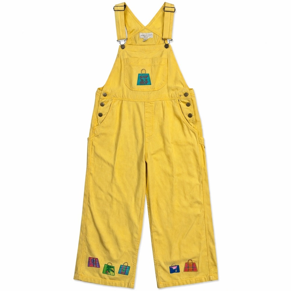 Vtg Mandalay Bay Yellow Denim Overalls Embroidery Large cottagecore Whimsical